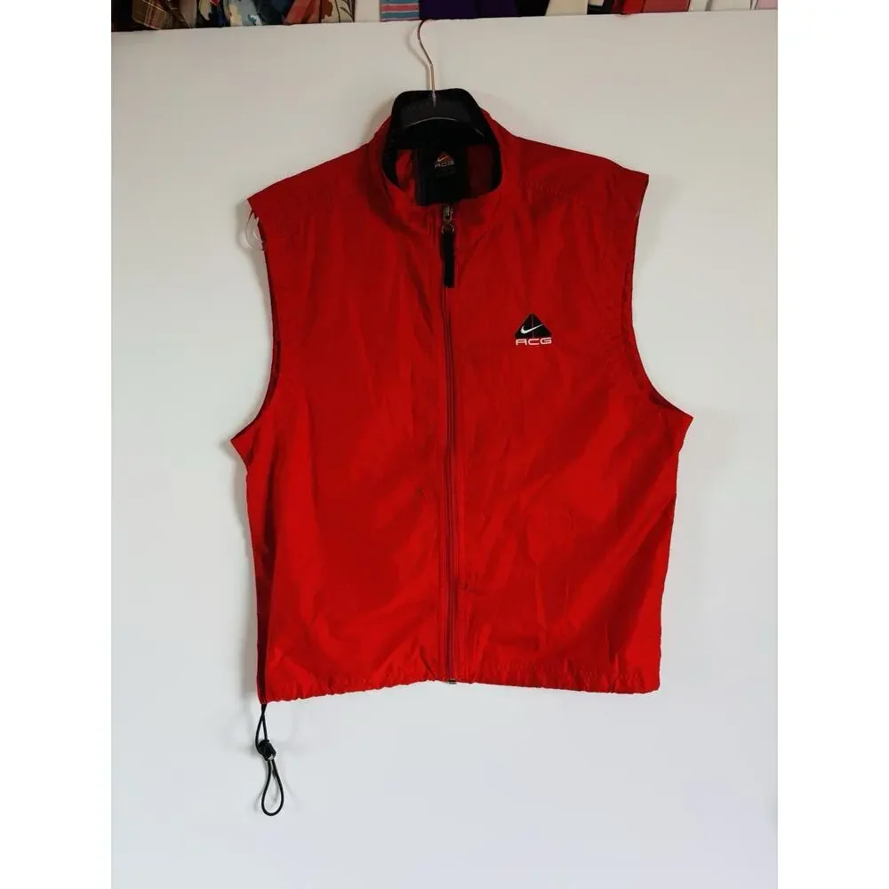 VTG 90s Nike ACG Windbreaker M Vest Packable Running Hiking Jacket‎ Men Red RARE